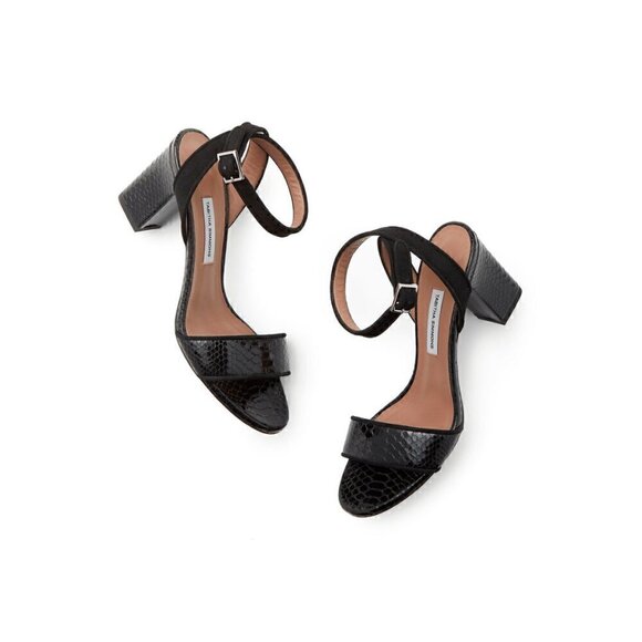 Tabitha Simmons Leticia Black Snakeskin Sandals - Picture 1 of 13